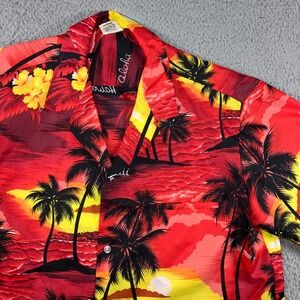 Royal Creations Hawaiian Shirt Men XL Red Sunset Palm Tree Tropical Beach Vaca